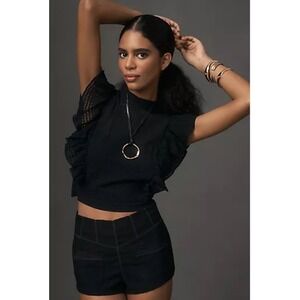 Maeve by‎ Anthropologie Crop Ruffle Tie Back Blouse Top - Size XL - Black